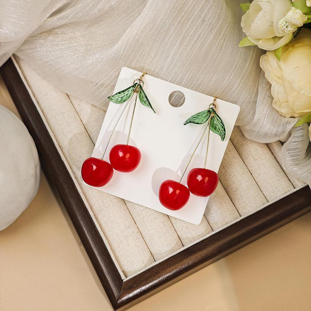 Japanese & Korean Cherry Ear Clips: Cute, Versatile, No-Piercing Earrings for Women.
