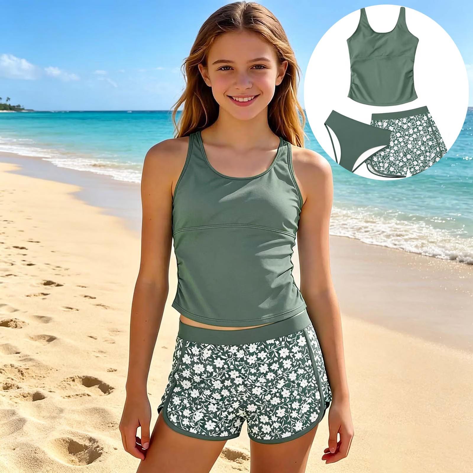 Clothing kaleidoscope Meisjes Tweedeel Tankini Zwempak Set Bloemenprint Zwembroekje en Mouwloos Topje Lichtgewicht Sneldrogend Zwemkleding voor Kinderen 9