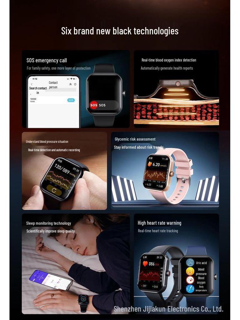 SM23 Cross-border Smartwatch: Monitors Calls, Blood Sugar, Heart Rate, Blood Pressure, & Temperature – Ideal for Health & Sports.
