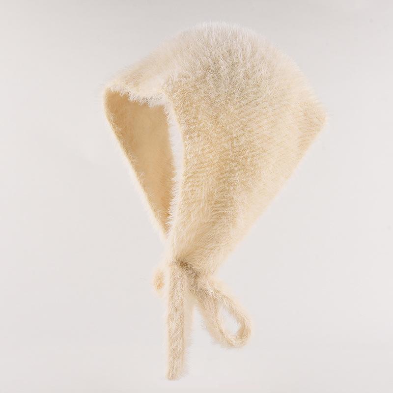 Neues einfaches französisches Kopftuch Damen Herbst und Winter Warmes Plüschstrickdreieckstuch Süßes und niedliches Schnür-Kopfband