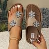 Vintage Soft Sole Flip Flops Women 2025 Summer Glitter Flower Decoration Medium Wedge Heels Sandals Leisure Non Slip Beach Shoes