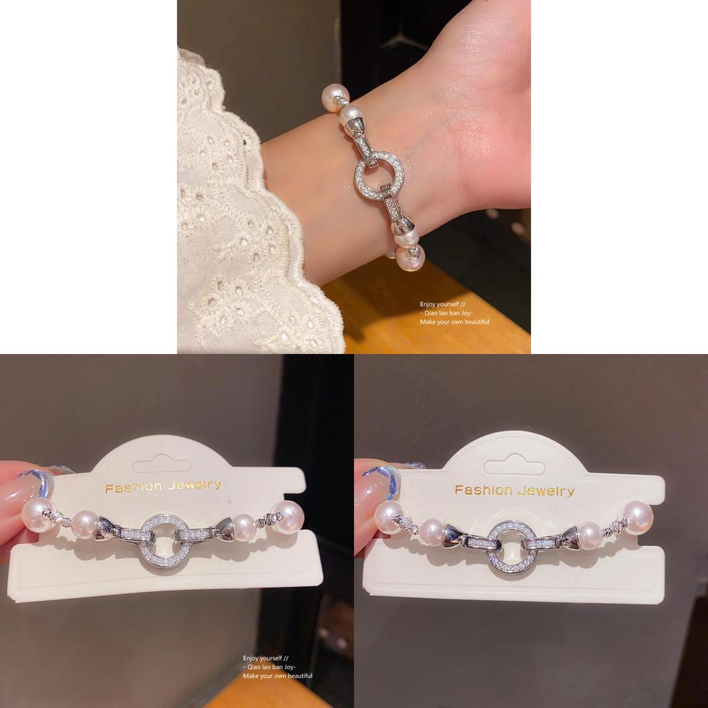 Geometric Zircon Artificial Pearl Bracelet With Silver Finish For Womens Fashion Accessories