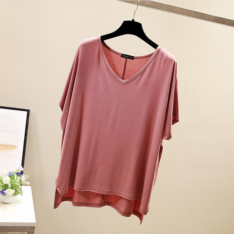 Korean Style V-Neck Cotton Batwing Sleeve Plus Size Casual T-Shirt