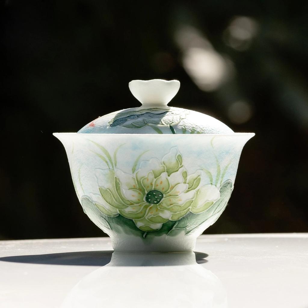 110ML Snowflake White Hand Painted Arita Yaki Hepan Yingbo Blue Household Ceramic Cover Bowl KungFu TeaSet Flower Mouth Tea Bowl