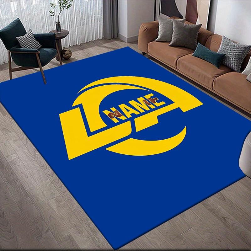 Custom Name,Los Angeles Rams Home Sofa Decoration for Living Room & Bedroom, Non‑Slip Play Flannel Floor Mat for Game Room