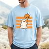 Unisexs Crew Neck T Shirt Cute Ghost Holding Pumpkin Balloon Graphic Tee Halloween Casual Short Sleeve Tops For Holiday Party Wear
