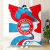 Abstract Red, Blue, and White Flowing Shapes with a Circular Logo In Center. for All Seasons Blanket Lunch Break Throw Gift
