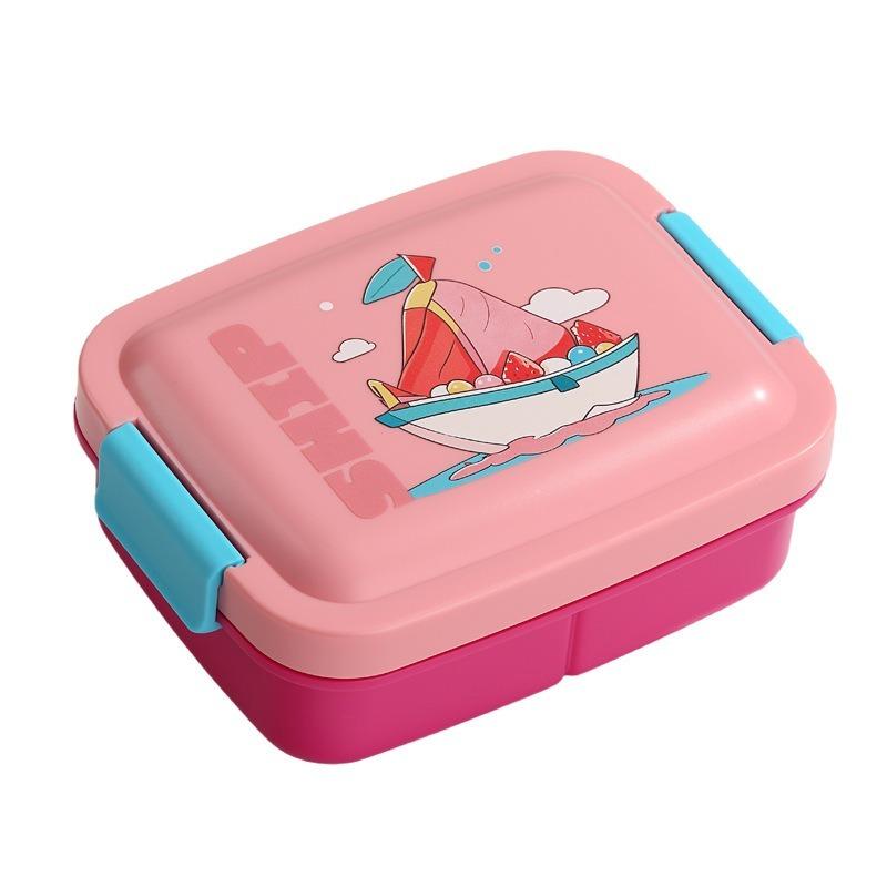 Three Compartment Plastic Lunch Box, Portable Lunch Box, Microwave Heatable Cartoon Lunch Box