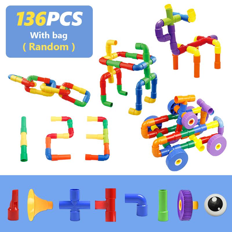 Non-Toxic 21-144 Pcs Pipe Building Block Run Race Bricks 3D Children Diy Assemble And Insert Toys With Blocks Educational Toy For Children