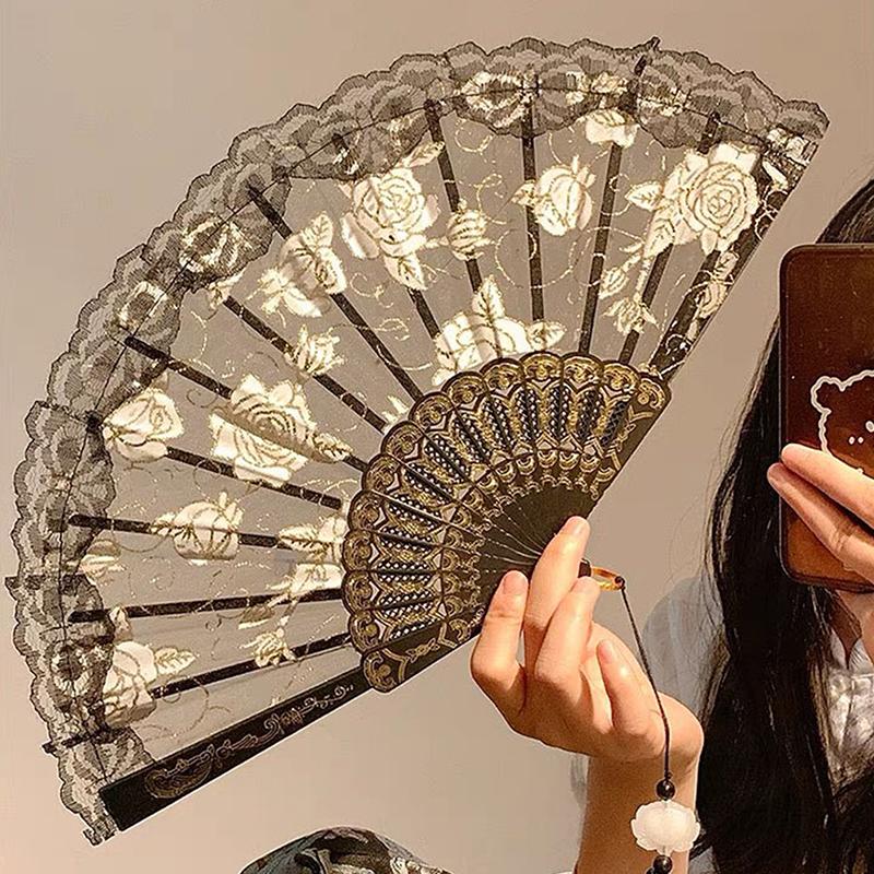 Lace Decorative Fans Folding Hand Fan Black White Dancing Fans Wedding Party Stage Performance Fan Gifts For Guest