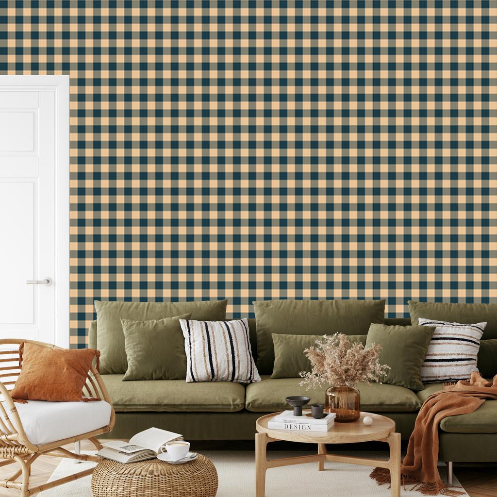 Christmas Autumn Plaid Wallpaper Brown and Cream 50x1000