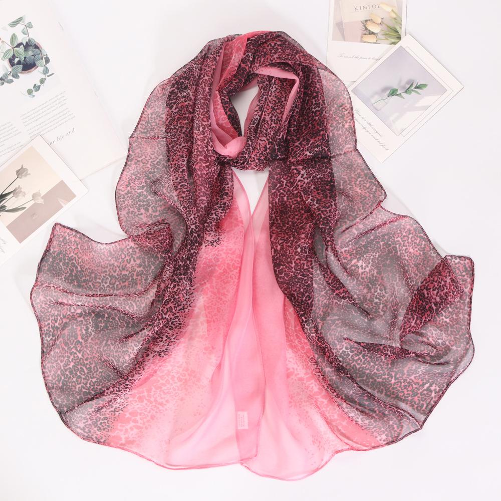 160*50Cm Long Wraps Beach Sunscreen Silky Georgette Hijab Four Seasons Thin Soft Chiffon Women Leopard Print Scarf Shawls