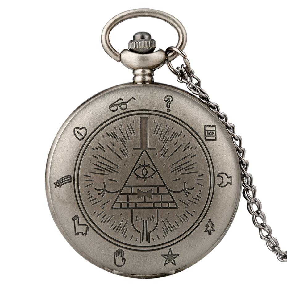 

Eye of Providence Weird Town Triangle Devil Quartz Pocket Watch Gravity Bill Cipher Fall Time Gem Necklace Pendant Clock Gifts