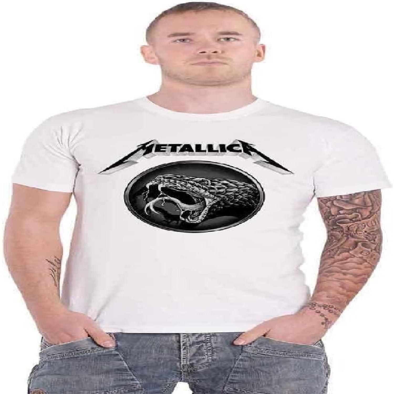 Metallica T Shirt Black Album Poster Band Logo Official Unisex White S белый