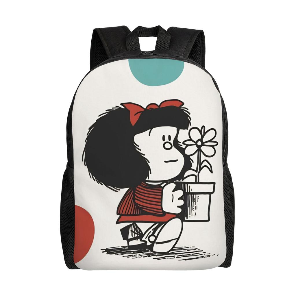 Cartoon Girl and Puppy Gardening Backpack for Men Women Cool High School Hiking Travel Daypack Mafaldas College Canvas Bags Gift