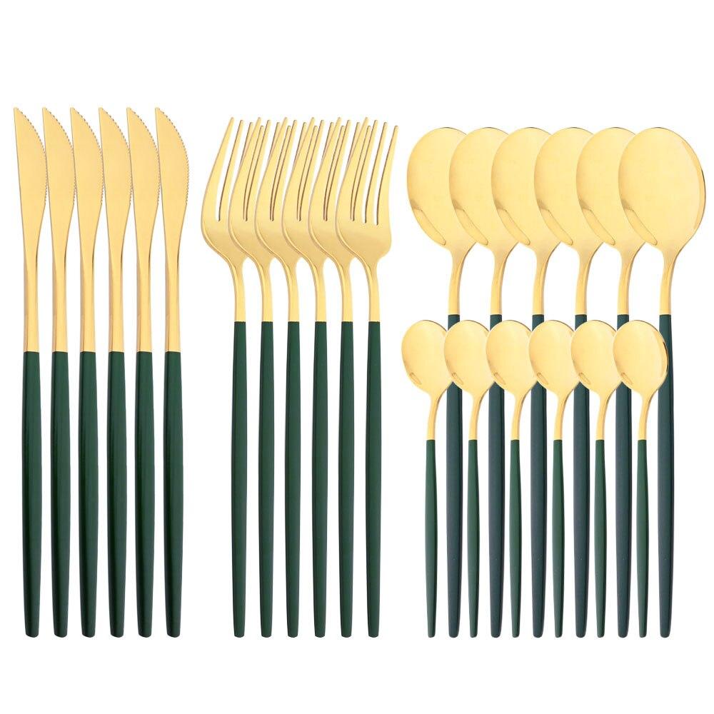 Purple Stainless Steel Cutlery Set 24pc For 6 Flatware Knife Fork Coffee Spoons Tableware Suit Household Kitchen Dinnerware Set