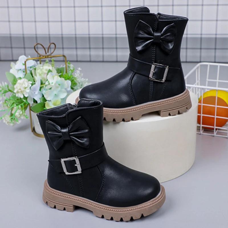 

Мода 2024 Девочки Сапоги Бант Детская Мода Пряжка Крутые Однотонные Обувь для Малышек Повседневные Короткие Сапоги Корейская Обувь Принцессы 26 insole16.2cm чёрный