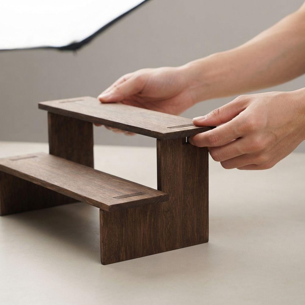 Wave Edge/Straight Edge Wood Display Shelf 2 Tiers Bracelet Bead Display Rack Living Room