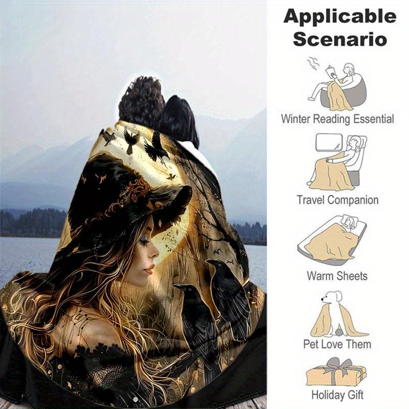1pc Witch's Moonlit Journey Home Decor Blanket Gift for Room Bedroom,Living Room, Travel, Camping, Car Blankets