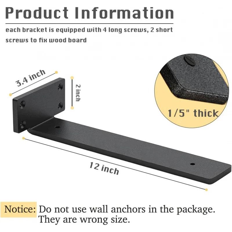 2Piece Shelf Bracket 30.48 Centimeter Floating Shelf Bracket 0.57 Heavy-Duty Hidden Shelf Bracket Iron Metal Support for Shelves