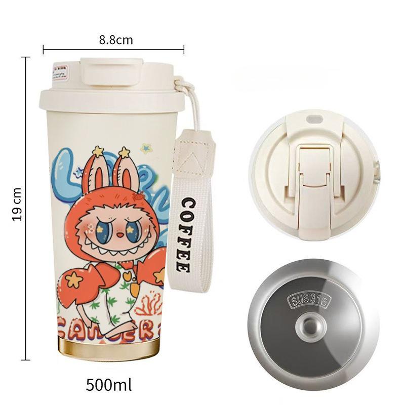 Kubek do kawy Labubu kubek termosowy z stali nierdzewnej 316 o wysokiej wartości męski i damski kubek na wodę kreskówkowy kubek ze słomką do picia podwójnego