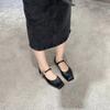 Leather French niche square head flat bottom one-word buckle with Mary Jane single shoes women's 2025 spring new ballet shoes