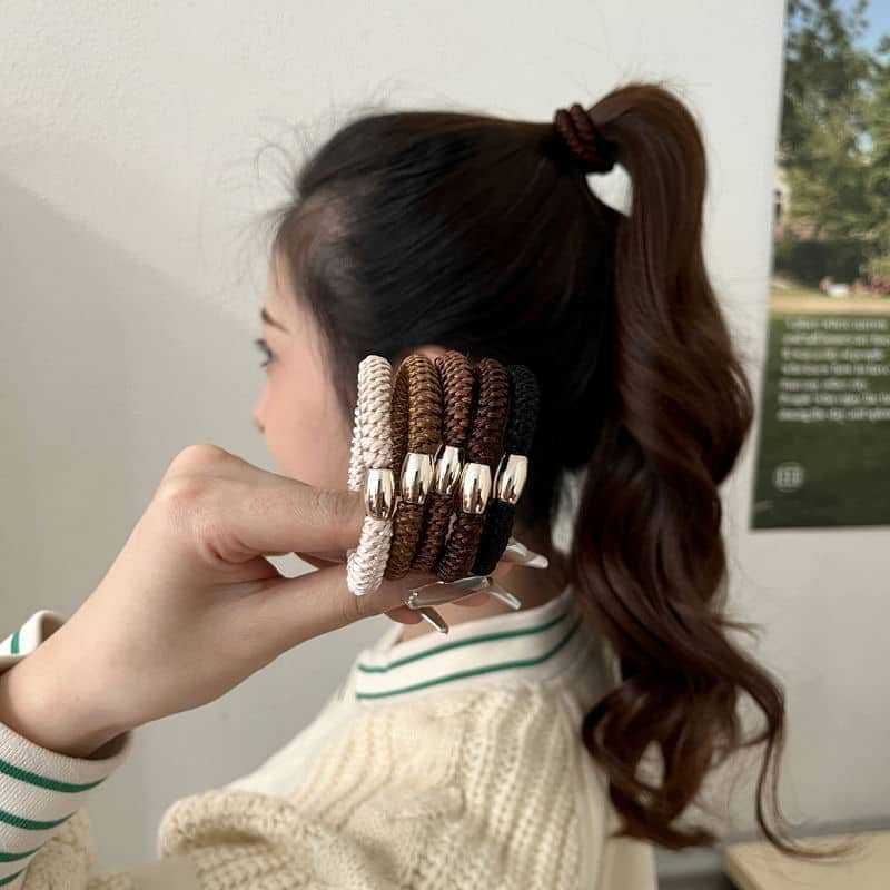 5Pcs Fashion Versatile Adult Headband Tie Hair Accessories Women Weave Thicker Hair Rope Tie Thicker Ponytail Rubber Band