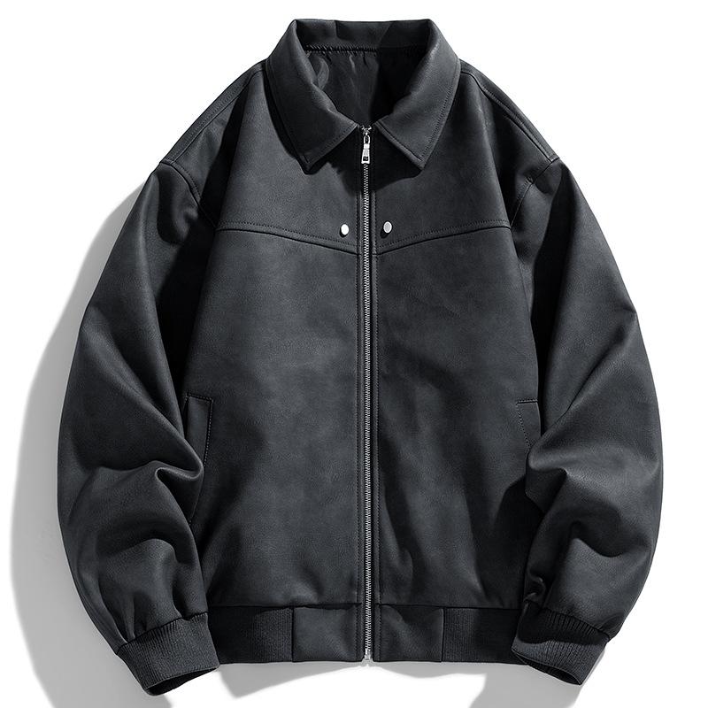 Casual Men's Jacket Spring and Autumn New PU Leather Jacket Men's Lapel Cycling Motorcycle Leather Jacket Men