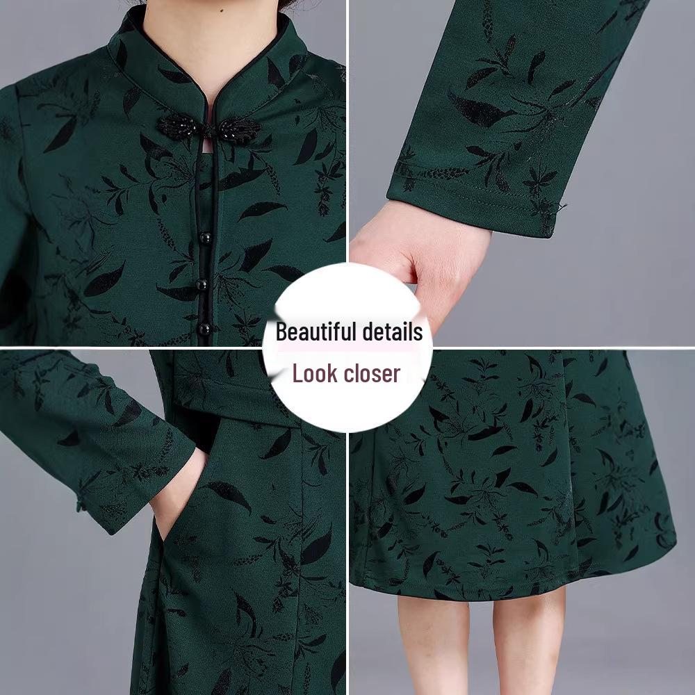 Mom's 2026 Spring Slimming Qipao Dress for Middle-Aged/Elderly Women, Wide-Legged, Suitable for Spring/Autumn
