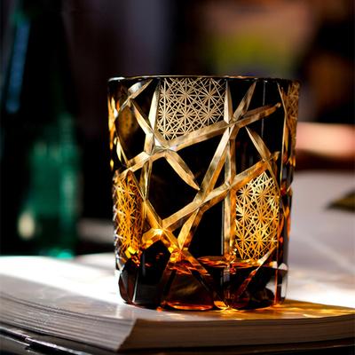 250ml Amber Black Lightning Edo Kiriko Whiskey Glass Crystal Japanese Royal Wine Cups Engraved XO Brandy Tumbler Cognac Snifter