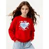 Live with My Heart Cats Ribbon Heart Unisex Crew Neck Fashion Sweatshirt, Autumn and Winter Western Style Top, Children's Long Sleeved T-shirt