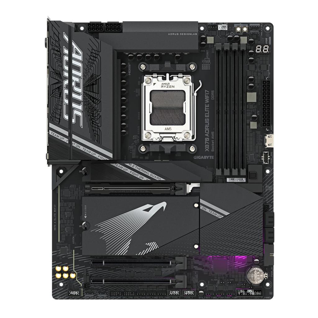 Placa-mãe GIGABYTE X870 AORUS ELITE WIFI7 Suporta AMD Ryzen 9000 Fase até 8000MHz DDR5 3x PCIe e USB - CPU, 16+2+2 VRM, (CO), 5.0, Wi-Fi 7,
