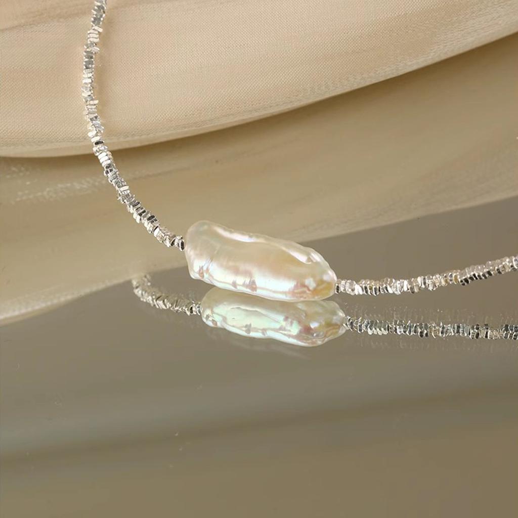 Natural Baroque Pearl Necklace Exquisite Design Irregular Bead Collarbone Chain Broken Silver Commuter Versatile Neck