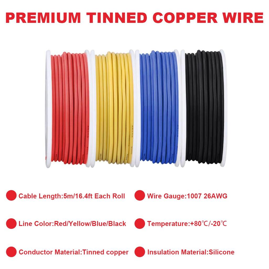 MKBKLLJY Red 26 Gauge Single Core 300V PVC Insulated Copper Wire 26AWG Tinned Coated