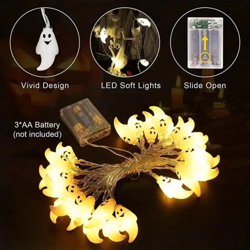 Halloween LED Ghost String Lights 20LED Battery Powered Hanging Horror Props Decorative Lights for Party Festival Decorations 3M20LED