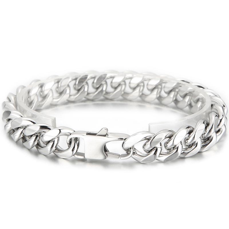 Classic 12MM Men's Cuban Link Chain Bracelet Men High Polished Solid 316l Stainless Steel Bracelets Jewelry Accessory for Male