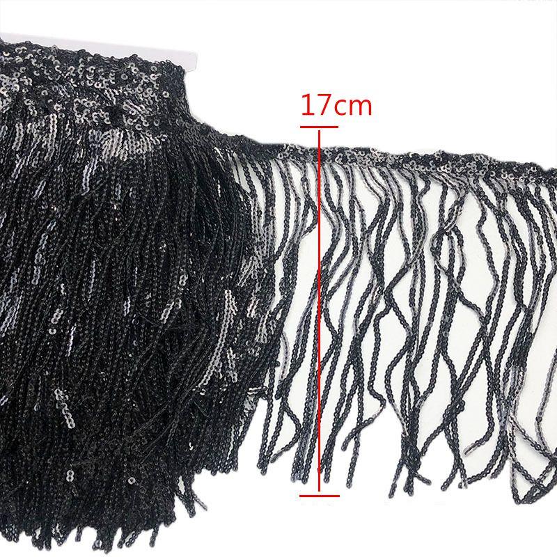 1-5 Yard 17cm GlitterLaser Paljett Frans Tofs Spetskant Latin Dans Bröllopsklänningar Kläder DIY Hantverk Kant Tofs Flecos