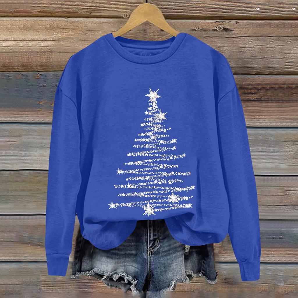 Ladies' Christmas Printed Casual Long Sleeved Round Neck Sports Hoodie Top