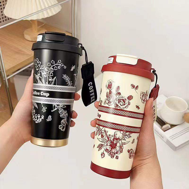 High-Value 316 Stainless Steel Floral Thermos: Large Capacity Coffee Cup for Kids & Cars