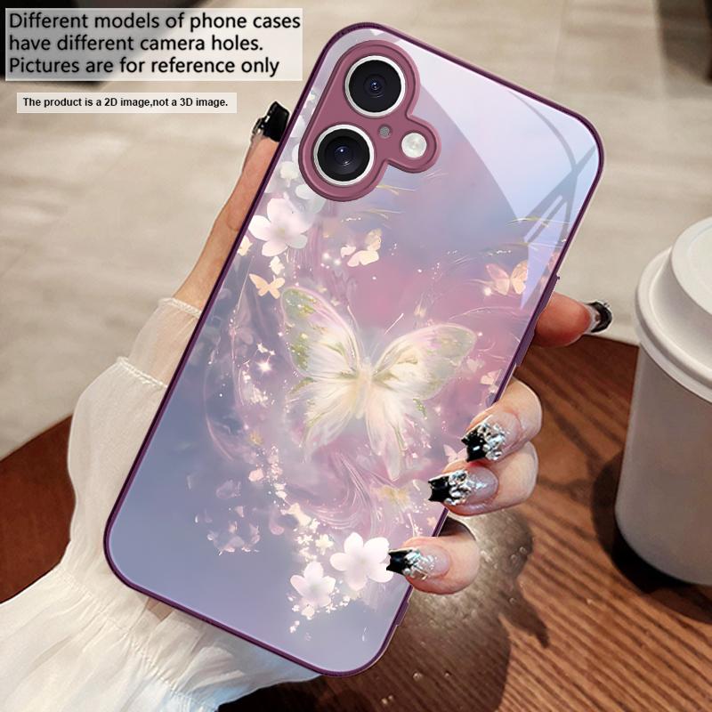 Fluture visător cu dungi Pentru iPhone 17 Air 16 E 15 14 13 Plus 12 mini 11 17 Pro Max XR Xs Max 16E 7 8 Carcasă de telefon din sticlă securizată