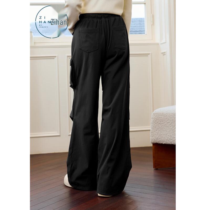 ZIHAN Women's Plush-Lined High-Waist Wide-Leg Cargo Pants