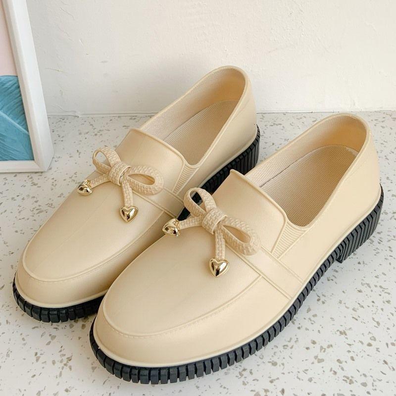Fashion Stylish Bowknot Rain Shoes Women's Comfy Low Heels Rainshoes Woman Soft Kitchen Galoshes Lady Anti-skid Slip On Waterproof Shoes