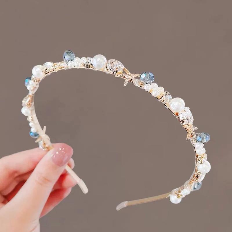 

1Pc Starfish Shell Pearl Headband Ocean Forest Style Shell Garland Hairband Suitable For Beach Vacation A1