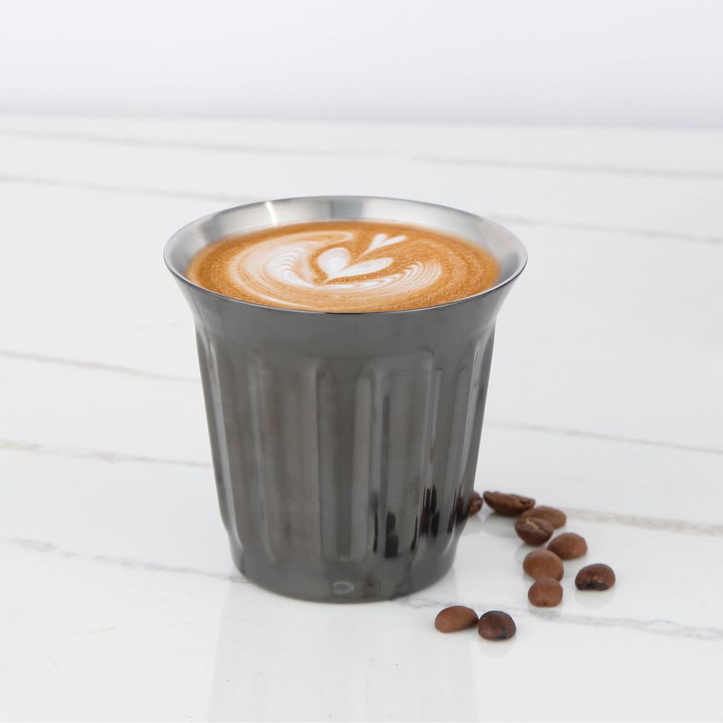 Easyworkz Espresso Stainless Double Wall Vertical Striped For Both Hot and Cold 150ml of Gunmetal Cup, Steel, Insulated, Design, Use, "Set 2"