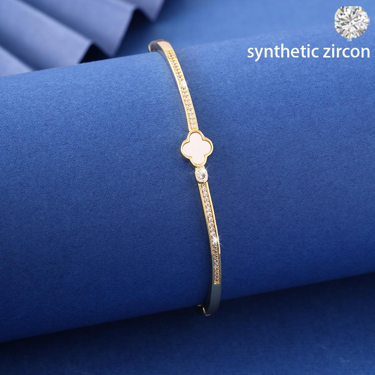 Gold Full Diamond Four-Leaf Clover Bracelet Fashionable Light Luxury Design Sense Exquisite Inlaid Zircon High-Quality Jewelry