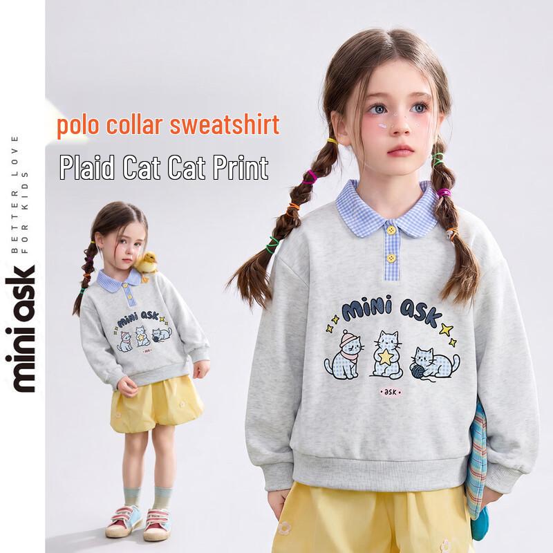 ASK JUNIOR Girls  Plaid Polo Collar Long-Sleeve Sweatshirt 130