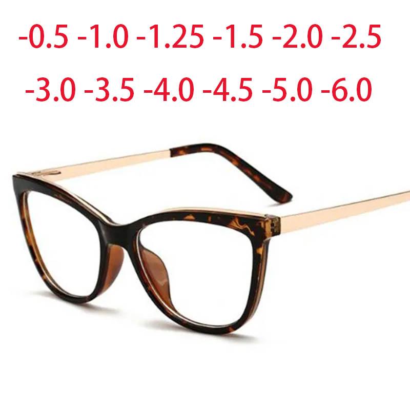 Diopter 0 -0.5 -0.75 -1.0 -1.5 -2.0 -3.0 To -8.0 Myopia Glasses Anti Blue Light Cat Eye Big Frame Prescription Eyewear