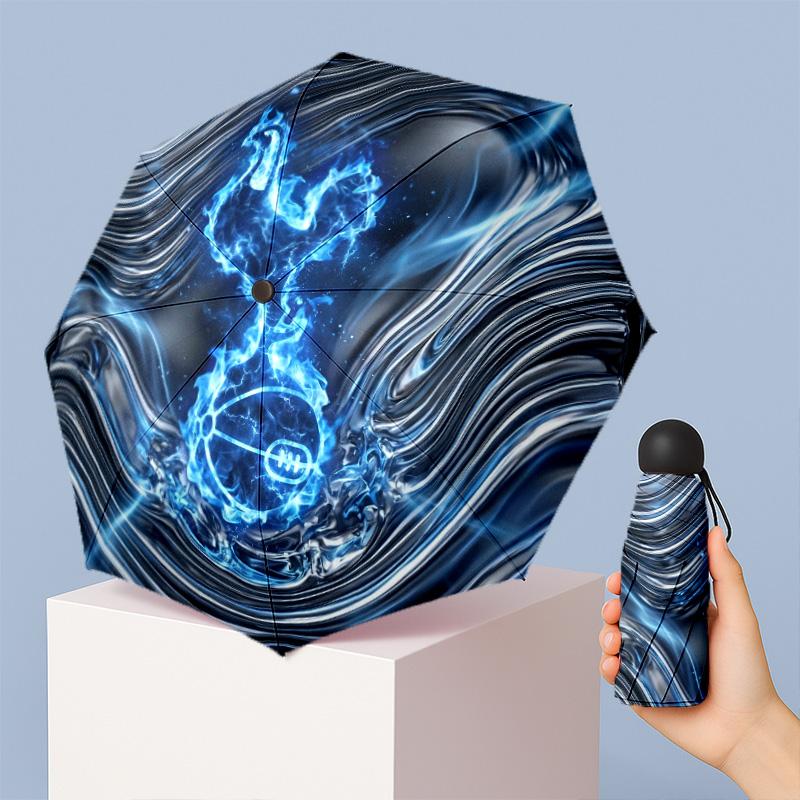 Tottenham Hotspur Pattern Printed Mini 5 Folds 8 Ribs Compact Umbrella Windproof Waterproof Lightweight Portable Folding