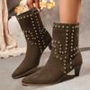 Fashion 2025Fashion Fine Heel Single Boots New Retro Women's Shoes Square Toe Rivet Non-slip Wear-resistant Mid-tube High-heeled Boots