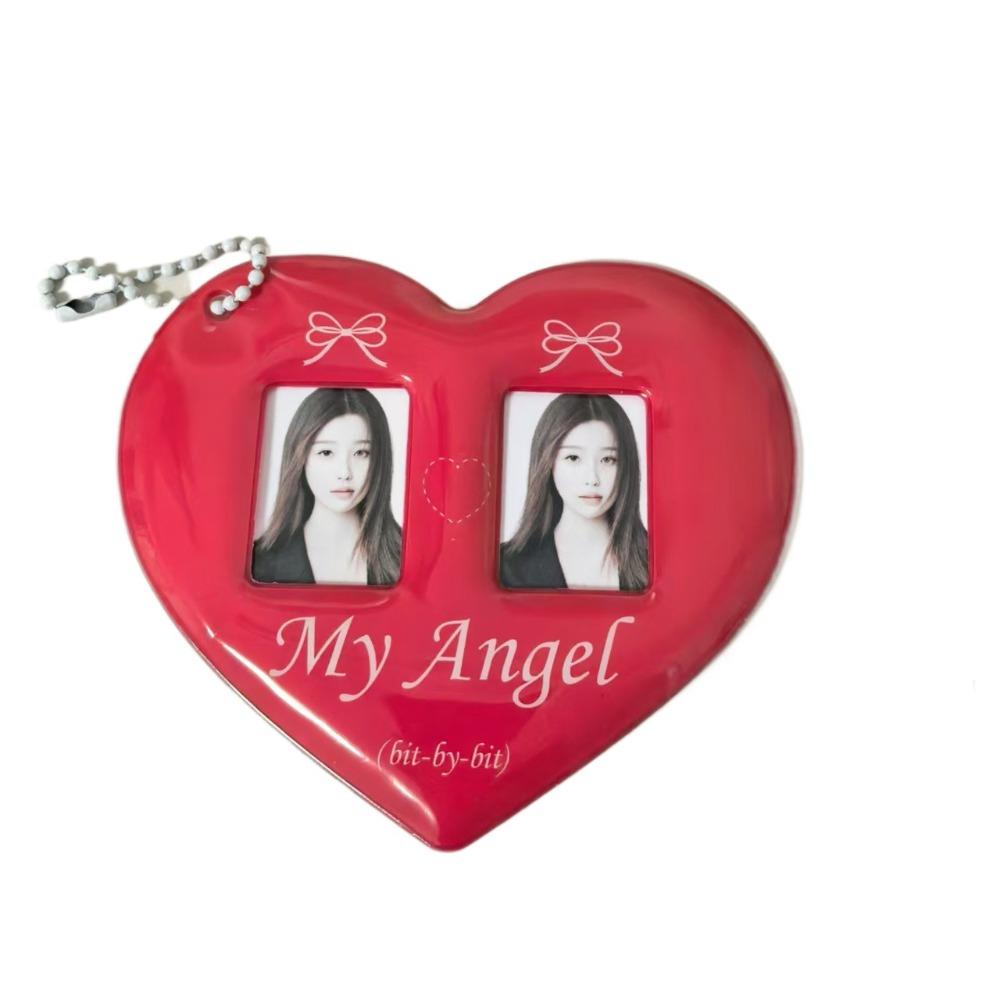 Creative Love Heart Photocard Holder 1 inch 2 Slots Card Holder with Keychain Cute Bag Pendant for Girls